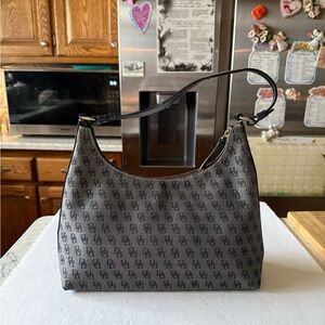 Dooney Bourke Black Monogram Canvas Leather Hobo Shoulderbag